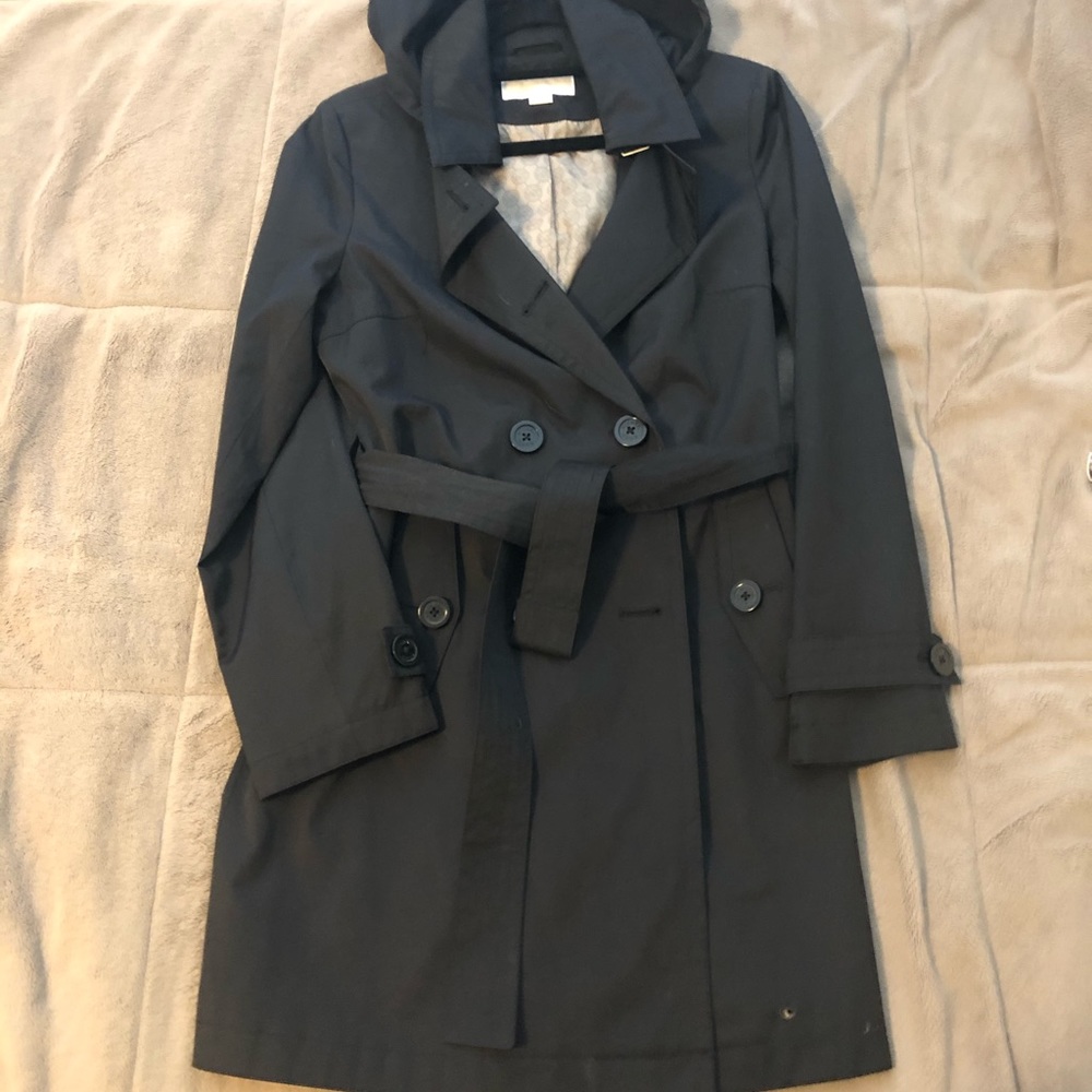 MICHAEL KORS BLACK HOODED TRENCH COAT SIZE S